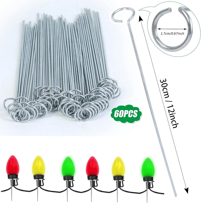WBCBEC 60Pcs 12 Inch Christmas Light Stakes Metal Light Stakes for Christmas Lights Yard Lawn Light Stakes for C7 and C9 Ground Stakes for Christmas Lights - Image 2